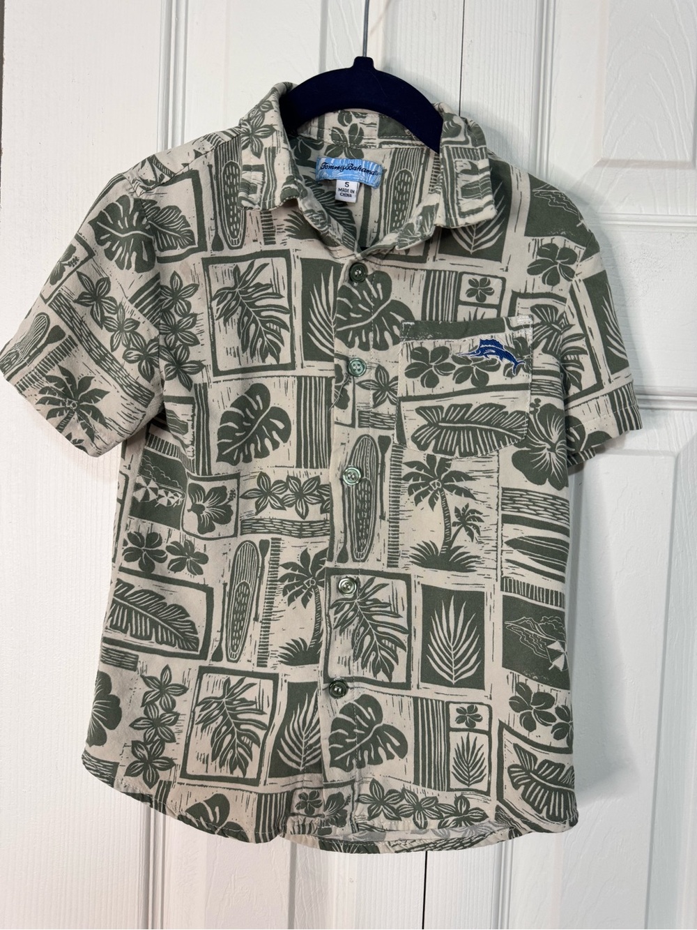 Tommy Bahama Olive and Beige Tropical Button-Down Shirt